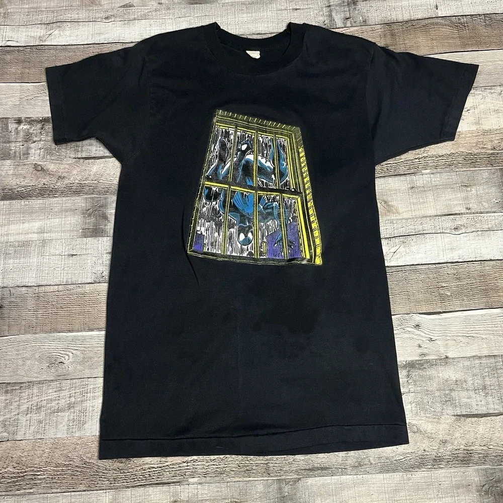 Spiderman Shirt Size Medium Black Vintage 90s 1991 Marvel Comics Superhero Dark